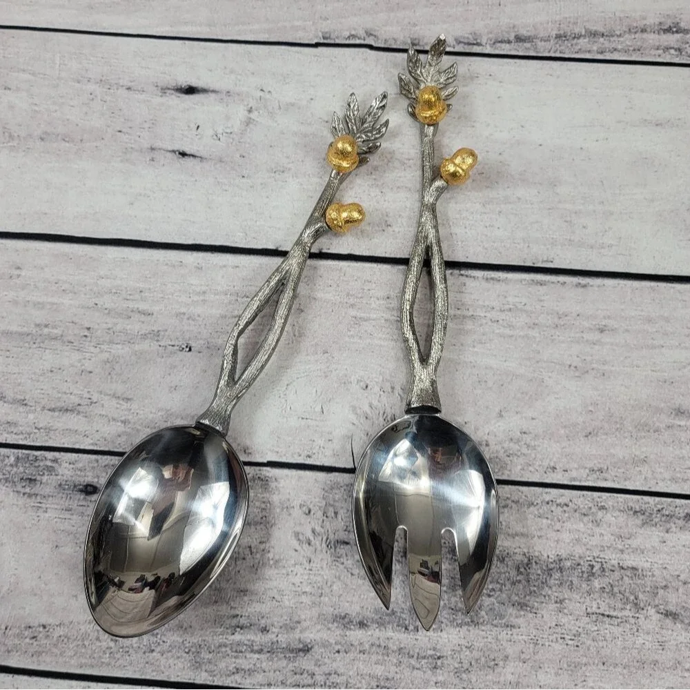 Acorn Branch Decorative Silver Serving Set